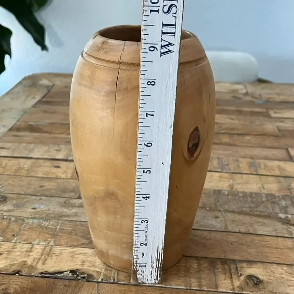 Hand Turned Wooden Table Vase 9” Tall Artist Made Light Brown
